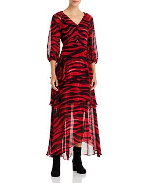 Karl Lagerfeld Paris Animal Printed Tiered Chiffon Maxi Dress