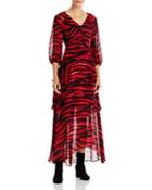 Karl Lagerfeld Paris Animal Printed Tiered Chiffon Maxi Dress