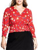 City Chic Plus Smocked Floral-print Top