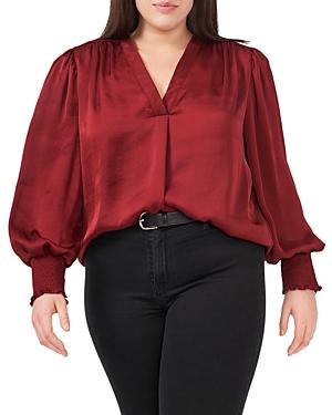 Vince Camuto Plus Smocked V Neck Blouse