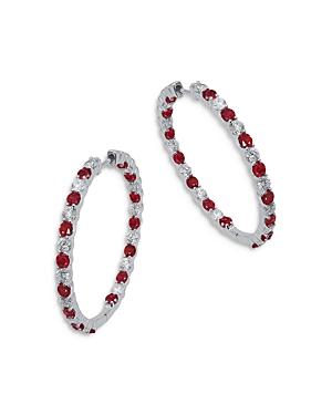 Bloomingdale's Ruby & Certified Diamond Inside Out Hoop Earrings In 14k White Gold - 100% Exclusive