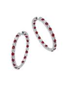 Bloomingdale's Ruby & Certified Diamond Inside Out Hoop Earrings In 14k White Gold - 100% Exclusive