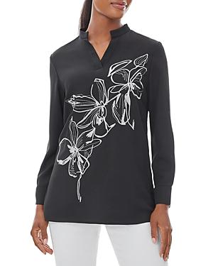 Misook Mandarin Collar Printed Blouse
