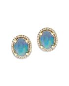 Bloomingdale's Opal & Diamond Oval Halo Stud Earrings In 14k Yellow Gold - 100% Exclusive
