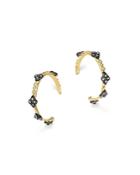 Armenta Blackened Sterling Silver And 18k Yellow Gold Old World Cravelli Cross Diamond Hoop Earrings