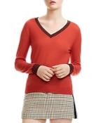 Maje Merino Striped-trim Sweater