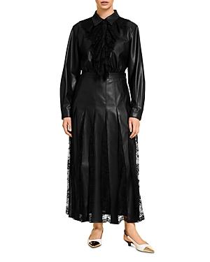 Marina Rinaldi Campania Lace Godet Faux Leather Maxi Skirt