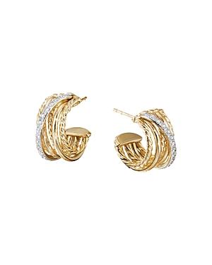 David Yurman Crossover Huggie Hoop Earrings In 18k Yellow Gold With Diamonds