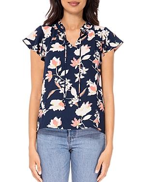 B Collection By Bobeau Tie Neck Flutter Sleeve Top