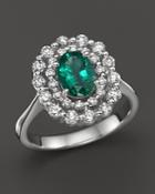 Emerald And Diamond Oval Ring In 14k White Gold