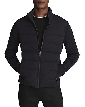 Reiss Colby Quilted Knitted Hybrid Funnel Jacket