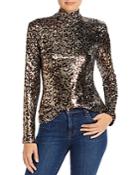 Milly Sequined Leopard-pattern Mock-neck Top