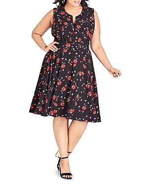 City Chic Plus In Love Floral-print Sleeveless Dress