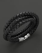 Scott Kay Men's Black Woven Leather Triple Wrap Bracelet With Sterling Silver Riveted Clasp