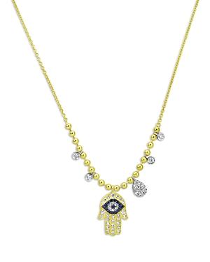 Meira T 14k White Gold & Yellow Gold Blue Sapphire & Diamond Hamsa Hand Pendant Necklace, 18