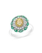 Bloomingdale's Emerald, White & Yellow Diamond Statement Ring In 14k Yellow Gold - 100% Exclusive
