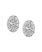 Meria T 14k White Gold Pave Diamond Oval Stud Earrings