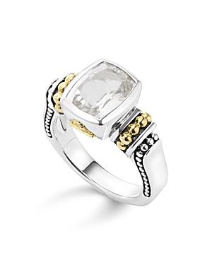 Lagos 18k Gold And Sterling Silver Caviar Color Small Ring With White Topaz