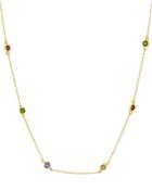 Aqua Indian Summer Multicolor Station Necklace In 18k Gold Tone-plated Sterling Silver, 15 - 100% Exclusive