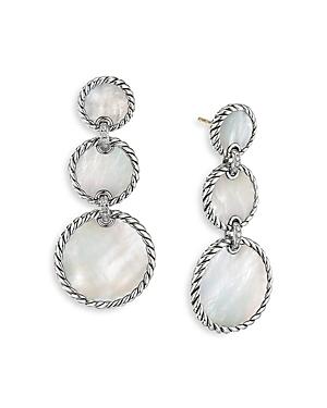 David Yurman Sterling Silver Dy Elements Triple Drop Earrings With Mother-of-pearl & Diamonds