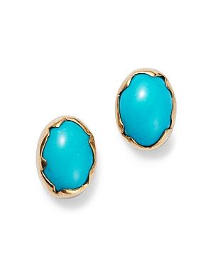 Annette Ferdinandsen Design 18k Yellow Gold Sleeping Beauty Turquoise Egg Stud Earrings