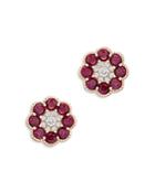 Bloomingdale's Ruby & Diamond Flower Stud Earrings In 14k Yellow Gold - 100% Exclusive