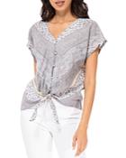 B Collection By Bobeau Lucille Printed Tie Front Top