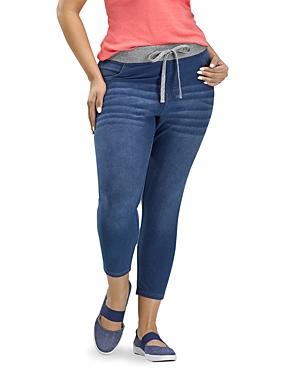 Hue Drawstring Denim Cropped Leggings In Medium Wash