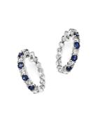 Diamond And Sapphire Hoop Earrings In 14k White Gold
