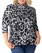 Belldini Plus Leopard-jacquard Mock Neck Sweater