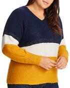 1.state Plus V-neck Color-block Sweater