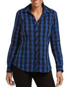 Foxcroft Crinkled Buffalo Check Top