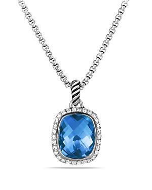 David Yurman Noblesse Pendant With Blue Topaz And Diamonds On Chain