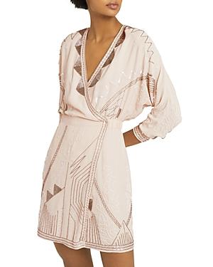 Reiss Saskia Beaded Mini Faux Wrap Dress