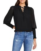 1.state Smocked Tie Neck Long Sleeve Top