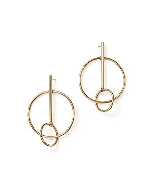 14k Yellow Gold Stick And Circle Drop Earrings