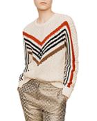 Maje Mimosa Striped Openwork Sweater