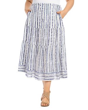 Karen Kane Plus Tie-dyed Striped Tiered Midi Skirt