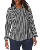 Foxcroft Plus Jane Striped Button Front Shirt