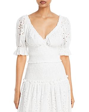 Aqua Eyelet Puff Sleeve Crop Top - 100% Exclusive