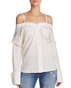 Alpha And Omega Off-the-shoulder Button-down Shirt