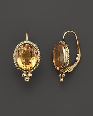 14k Yellow Gold Bezel Set Drop Earrings With Citrine