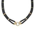 Lagos Circle Game Black Caviar Ceramic Double Strand Rope Necklace With Diamonds And 18k Gold, 16