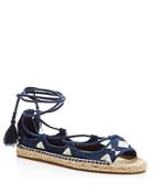 Soludos Denim Open Toe Embroidered Lace Up Sandals - 100% Bloomingdale's Exclusive