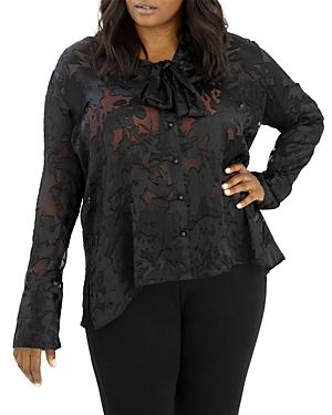 Maree Pour Toi Plus Burnout Floral Tie Neck Blouse