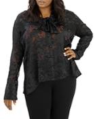 Maree Pour Toi Plus Burnout Floral Tie Neck Blouse