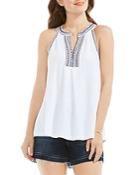Vince Camuto Embroidered Neck Top