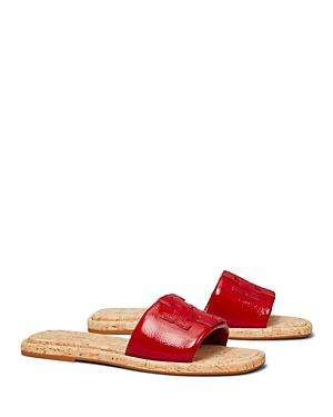 Tory Burch Women's Square Toe Double T Red Sport Slide Sandals