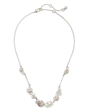 Kate Spade New York Bouquet Toss Cubic Zirconia & Imitation Pearl Flower Cluster Statement Necklace In Silver Tone, 16-19