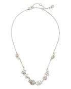 Kate Spade New York Bouquet Toss Cubic Zirconia & Imitation Pearl Flower Cluster Statement Necklace In Silver Tone, 16-19